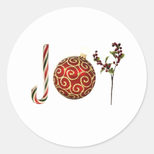 Joy personalized candy cane ornament holly classic round sticker