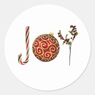 Joy personalized candy cane ornament holly classic round sticker