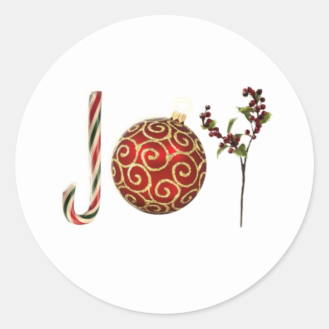 Joy personalized candy cane ornament holly classic round sticker (Front)