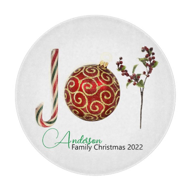 Joy personalized candy cane ornament holly cutting board (Front)