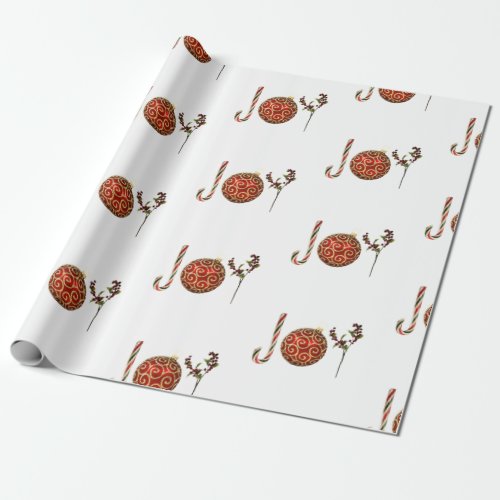 Joy personalized candy cane ornament holly wrapping paper