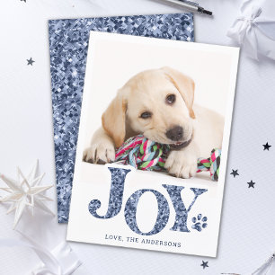 JOY Personalized Pet Photo Blue Paw Print Dog Holiday Card