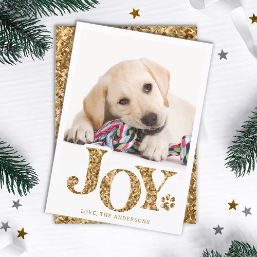 JOY Personalized Pet Photo Gold Paw Print Dog Holiday Card
