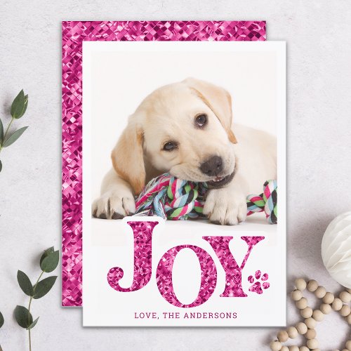 JOY Personalized Pet Photo Pink Paw Print Dog Holiday Card