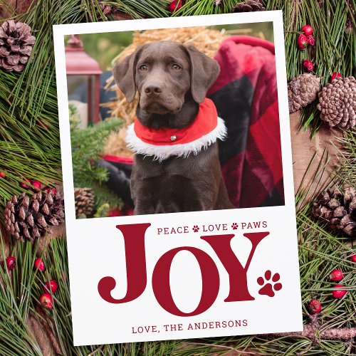 JOY Personalized Pet Photo Red Paw Print Dog Holiday Card