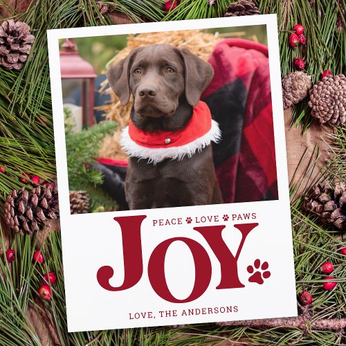 JOY Personalized Pet Photo Red Paw Print Dog Holiday Postcard