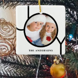 Joy Photo Christmas Ceramic Ornament<br><div class="desc">This modern Christmas Photo Ornament is decorated with the word JOY in black on a white background.
Easily customizable with your photo and name.</div>