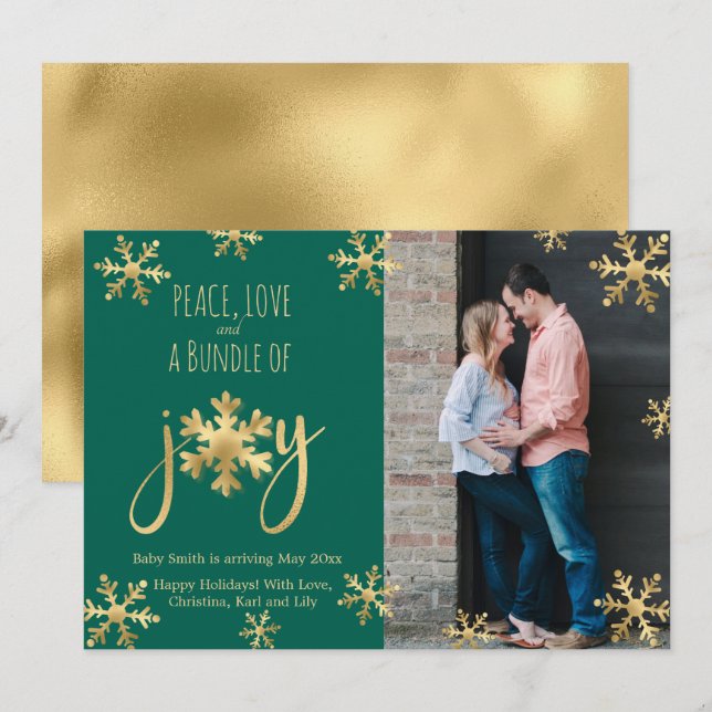 Joy Photo Christmas Pregnancy Announcement Cards (Front/Back)