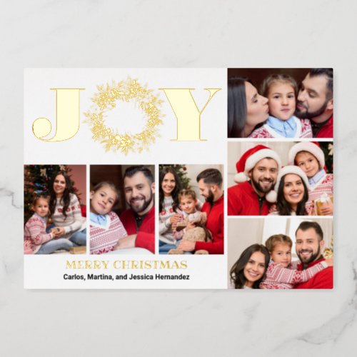 Joy Photo Christmas Wreath Multi_Photo Foil Holiday Card