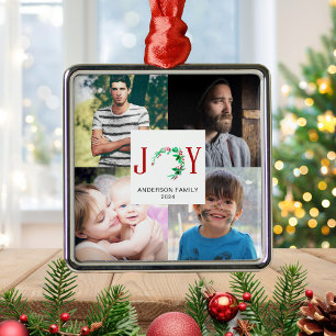 Joy Photo Collage Family Christmas Metal Ornament