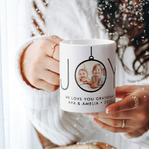 JOY Photo Ornament Simple Modern Christmas Holiday Coffee Mug