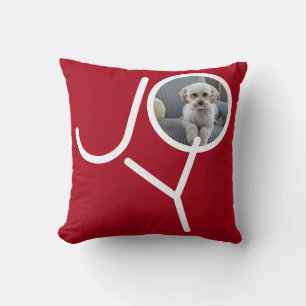Joy Photo Template Personalized Christmas Throw Pillow