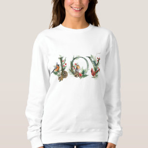 JOY Pine Cone Red Berry Birds Christmas Holiday Sweatshirt
