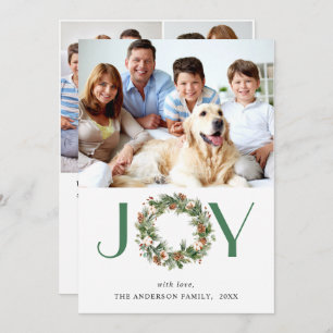JOY Pine Cones Fir Wreath Christmas 4 PHOTO Holiday Card