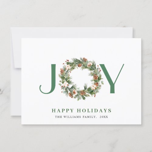 JOY Pine Cones Fir Wreath Christmas Holiday Card