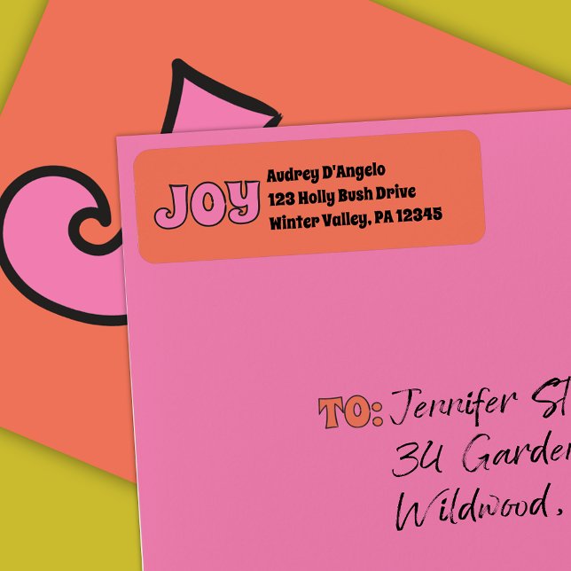 Joy Pink and Orange Return Address Label (Creator Uploaded)