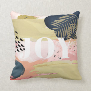 JOY Pink & Gold Abstract Pattern Throw Pillow
