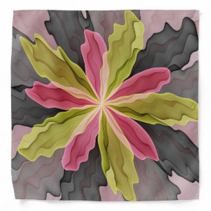 Joy, Pink Green Anthracite Fantasy Flower Fractal Bandana