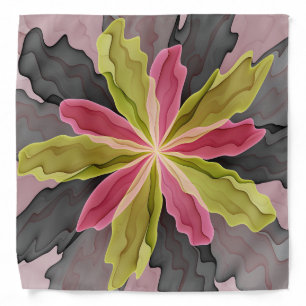 Joy, Pink Green Anthracite Fantasy Flower Fractal Bandana