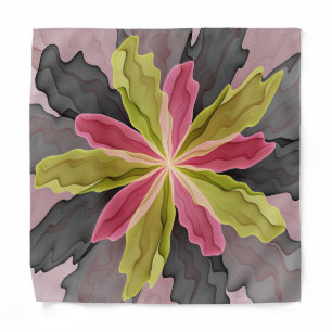 Joy, Pink Green Anthracite Fantasy Flower Fractal Bandana