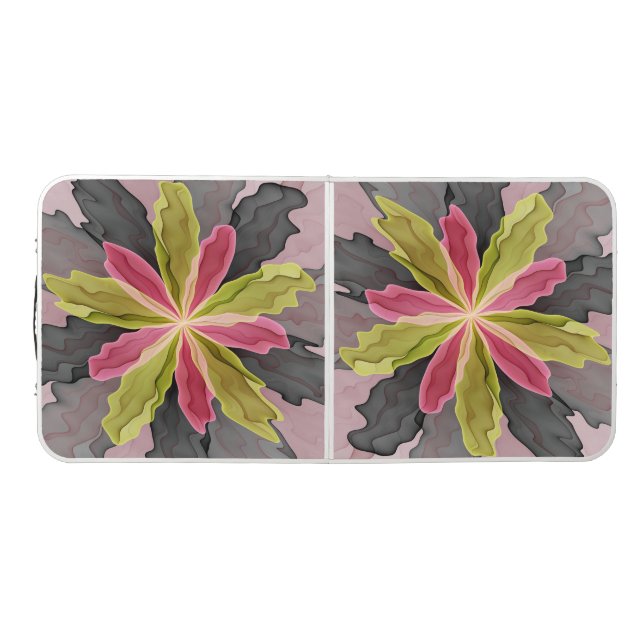 Joy, Pink Green Anthracite Fantasy Flower Fractal Beer Pong Table (Top)