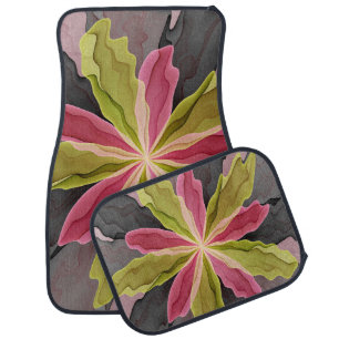 Joy, Pink Green Anthracite Fantasy Flower Fractal Car Floor Mat