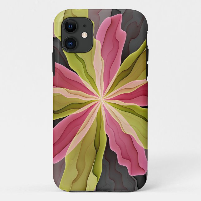 Joy, Pink Green Anthracite Fantasy Flower Fractal Case-Mate iPhone Case (Back)