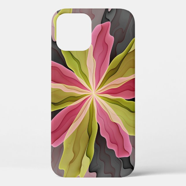 Joy, Pink Green Anthracite Fantasy Flower Fractal Case-Mate iPhone Case (Back)