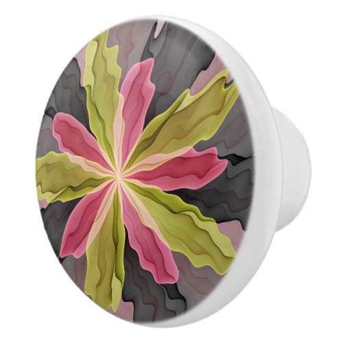 Joy Pink Green Anthracite Fantasy Flower Fractal Ceramic Knob