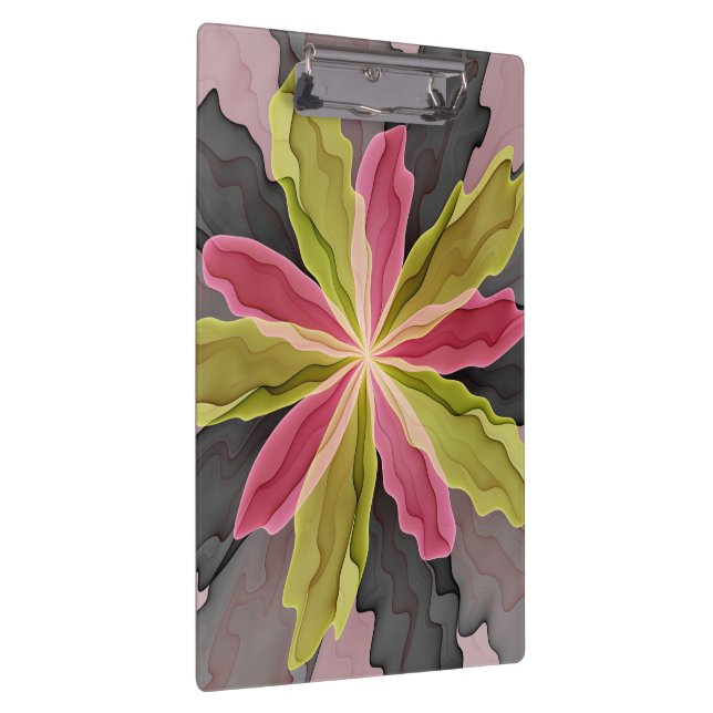 Joy, Pink Green Anthracite Fantasy Flower Fractal Clipboard (Right)