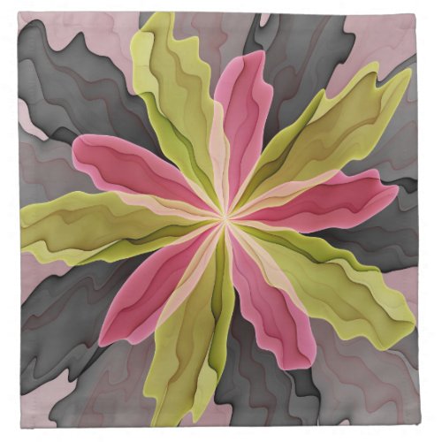 Joy Pink Green Anthracite Fantasy Flower Fractal Cloth Napkin