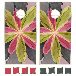 Joy, Pink Green Anthracite Fantasy Flower Fractal Cornhole Set