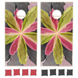 Joy, Pink Green Anthracite Fantasy Flower Fractal Cornhole Set
