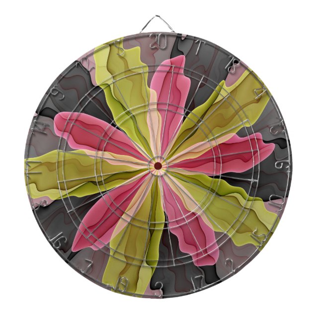 Joy, Pink Green Anthracite Fantasy Flower Fractal Dart Board (Front)