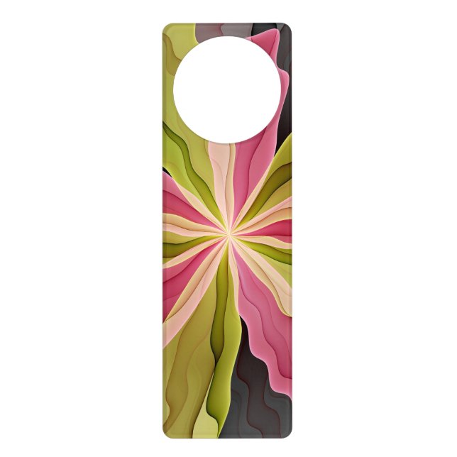 Joy, Pink Green Anthracite Fantasy Flower Fractal Door Hanger (Front)