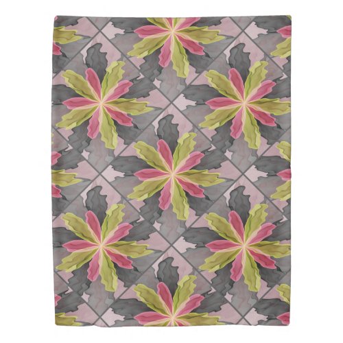 Joy Pink Green Anthracite Fantasy Flower Fractal Duvet Cover