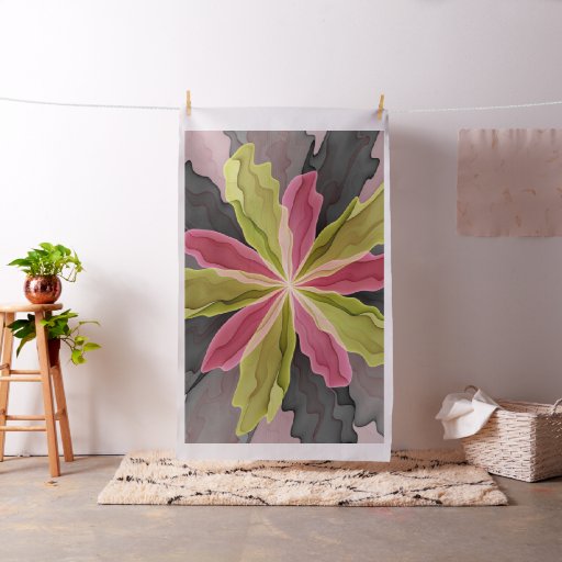 Joy, Pink Green Anthracite Fantasy Flower Fractal Fabric