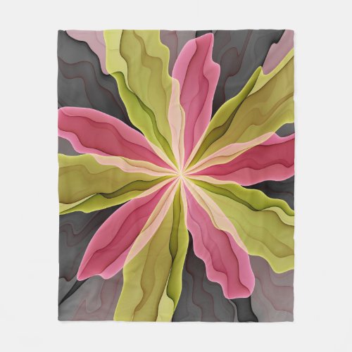 Joy Pink Green Anthracite Fantasy Flower Fractal Fleece Blanket