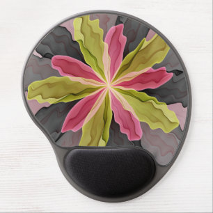 Joy, Pink Green Anthracite Fantasy Flower Fractal Gel Mouse Pad