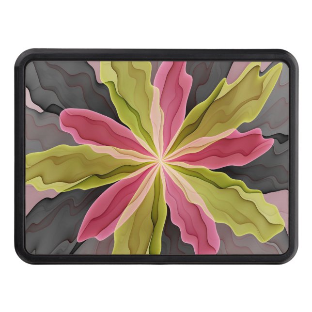Joy, Pink Green Anthracite Fantasy Flower Fractal Hitch Cover (Front)