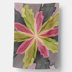 Joy, Pink Green Anthracite Fantasy Flower Fractal House Flag