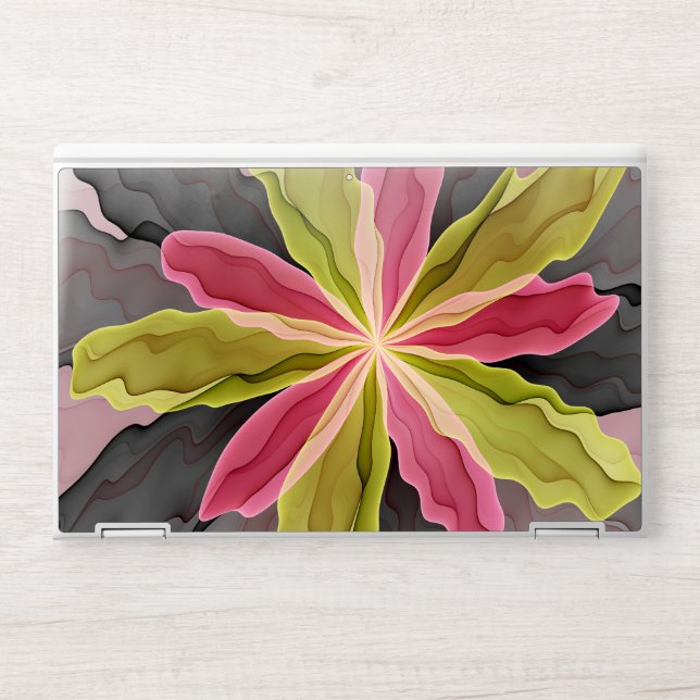 Joy, Pink Green Anthracite Fantasy Flower Fractal HP Laptop Skin (Front)