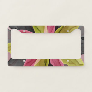 Joy, Pink Green Anthracite Fantasy Flower Fractal License Plate Frame