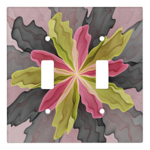 Joy, Pink Green Anthracite Fantasy Flower Fractal Light Switch Cover