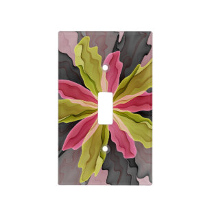 Joy, Pink Green Anthracite Fantasy Flower Fractal Light Switch Cover