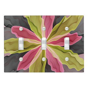 Joy, Pink Green Anthracite Fantasy Flower Fractal Light Switch Cover