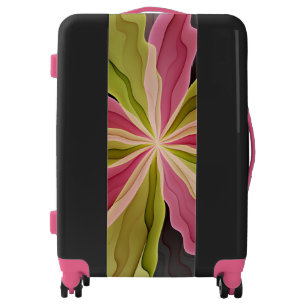 Joy, Pink Green Anthracite Fantasy Flower Fractal Luggage