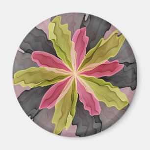 Joy, Pink Green Anthracite Fantasy Flower Fractal Magnet