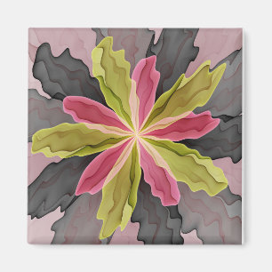 Joy, Pink Green Anthracite Fantasy Flower Fractal Magnet