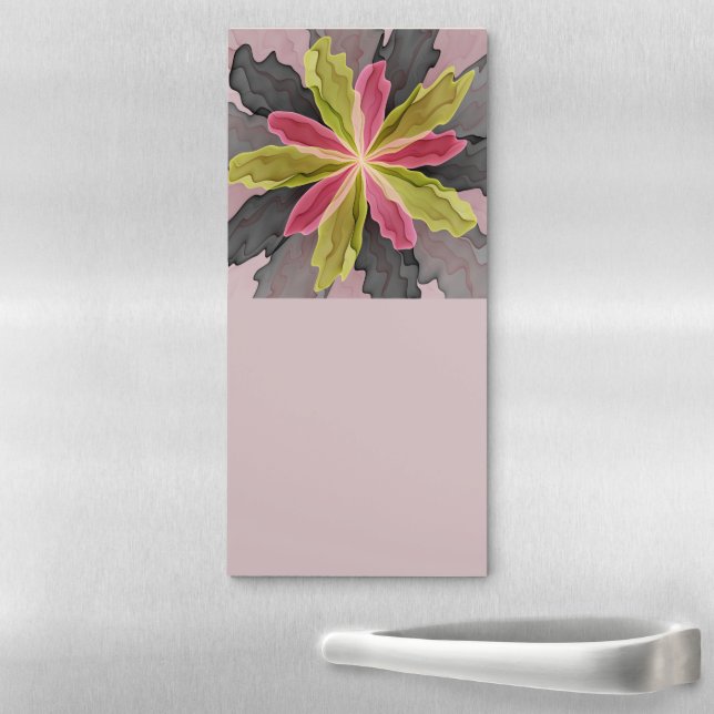 Joy, Pink Green Anthracite Fantasy Flower Fractal Magnetic Notepad (In Situ)